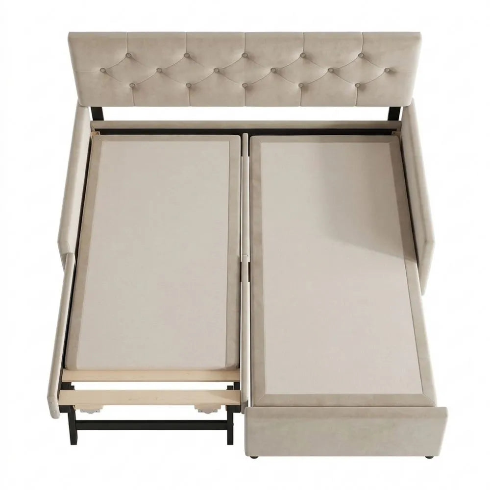 Gemütliches Jugendbett mit Ausziehfunktion, 90x200 cm, Beige