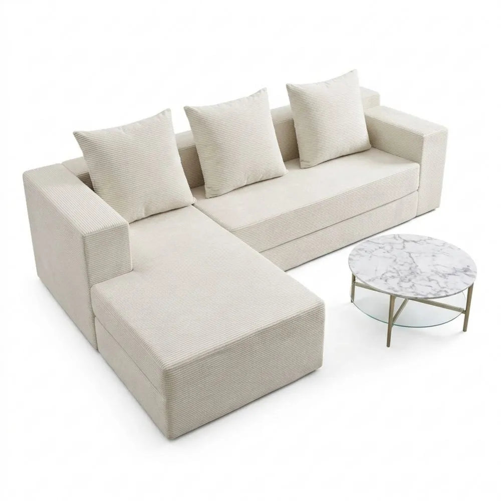 Ecksofa mit Schlaffunktion und Rutschfester Oberfläche, Geräumige Wohnlandschaft in Creme