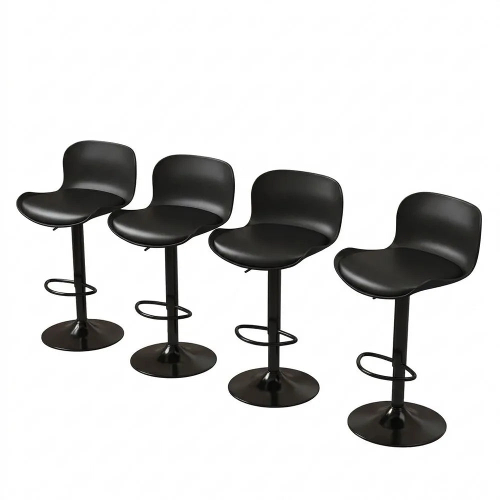 Höhenverstellbare Barhocker im 4er Set mit Rückenlehne und Fußstütze, PU-Leder, für Küche und Essbereich, Schwarz