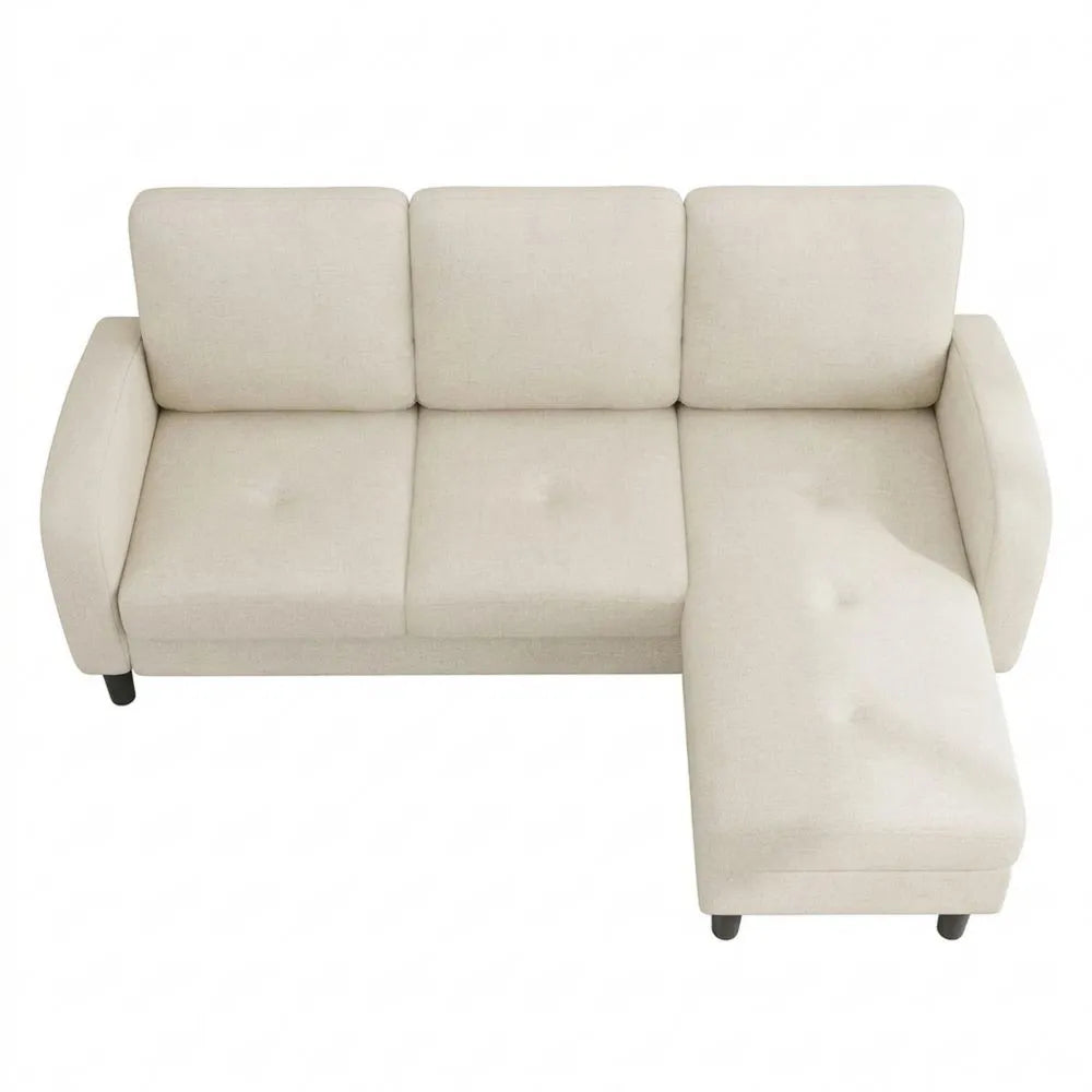 Elegantes Ecksofa mit Chaiselongue in Beige, 3-Sitzer