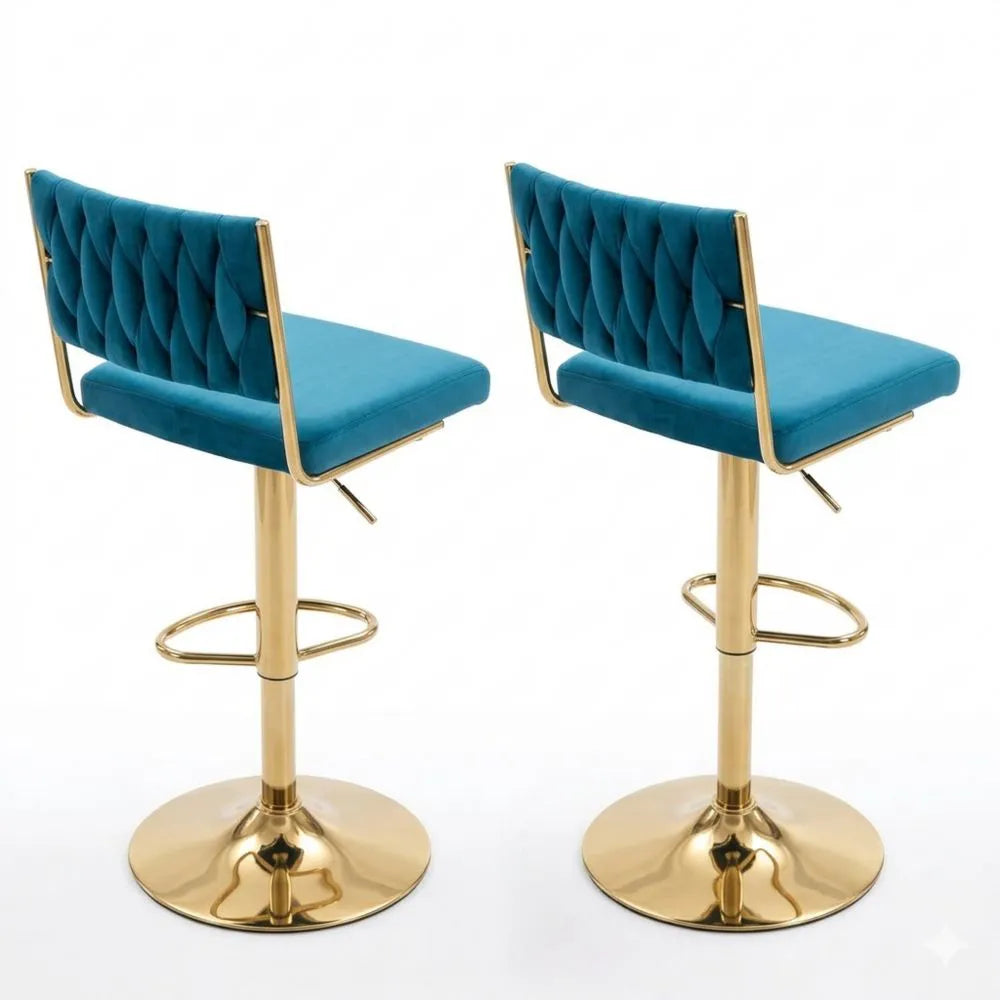 Höhenverstellbare Barhocker mit Drehfunktion und Fußstütze, verstellbare Samthocker für Küche und Esszimmer, Türkis