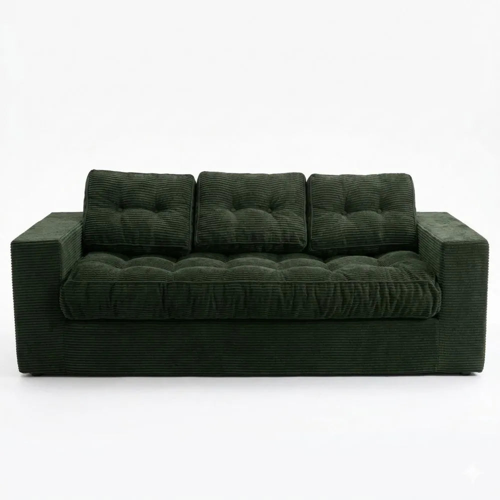 Gemütlicher 3-Sitzer Cord Sofa mit Armlehnen und Kissen